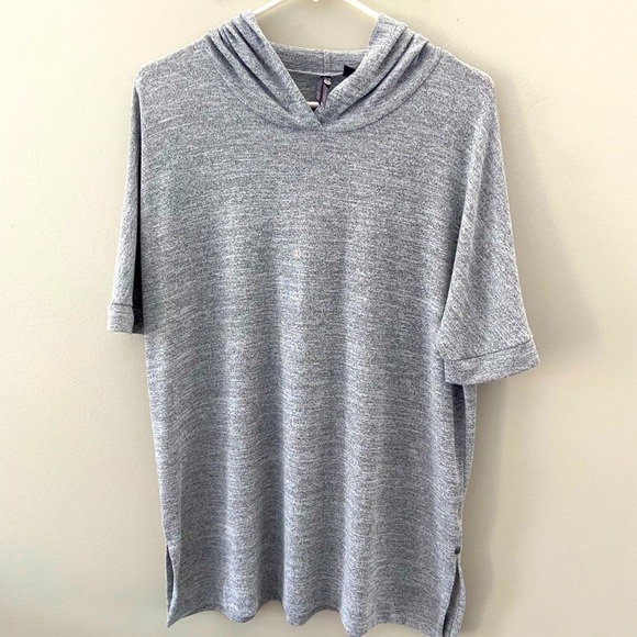Orb Heather Grey Lightweight Knit Hooded Short Sleeve Top - Picture 1 of 4